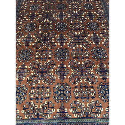Stunning Afghani Bukharayi rug with brown base and bold patterns