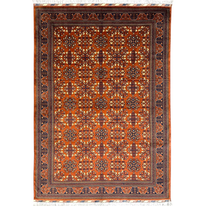 Stunning hand-knotted Afghani Bukharayi rug in orange and brown patterns