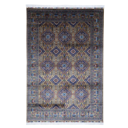 Stunning beige and navy oriental rug in rich brown tones, natural wool from Northern Afghanistan