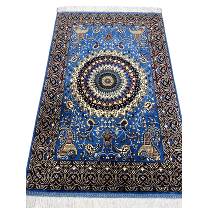 Stunning hand-knotted Parak rug in blue with mandala and paisley motifs