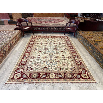 Stunning hand-woven Afghan rug from Northwestern Afghanistan with natural dyes, cream and burgundy floral patterns