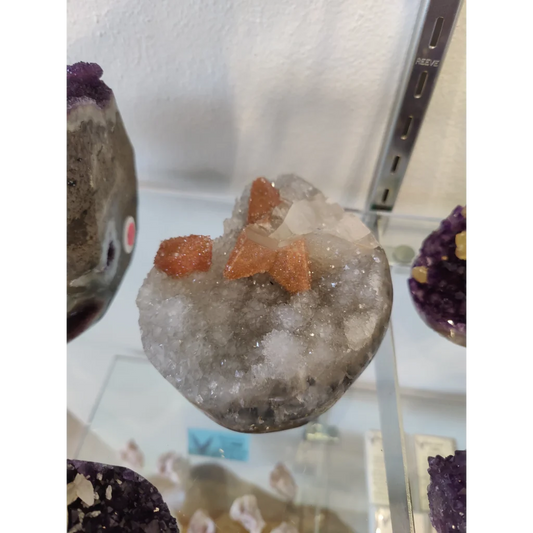 Stunning heart geode with quartz coated calcite inclusions