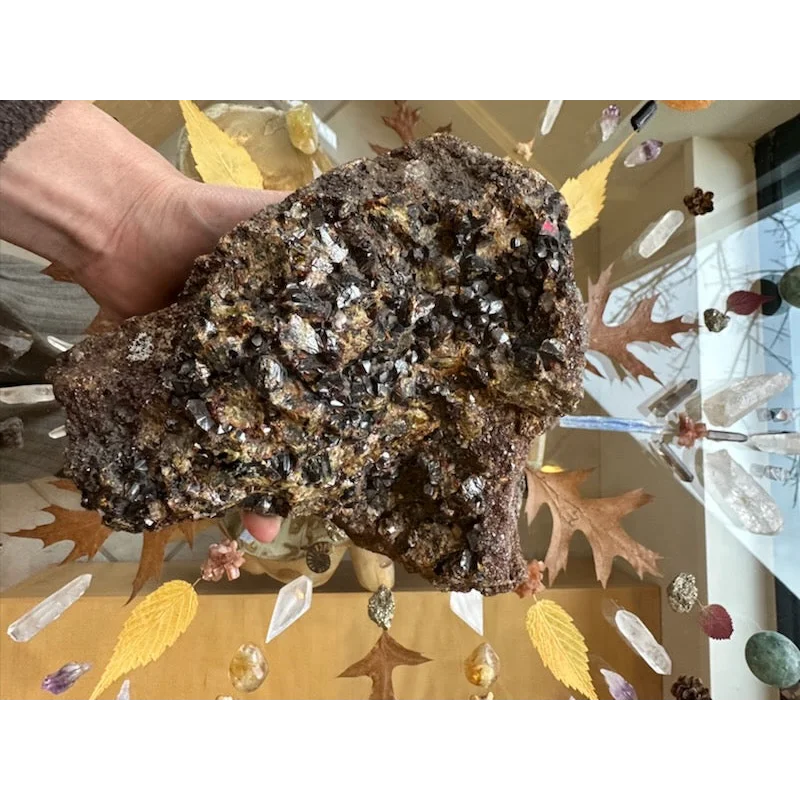 Rugged hessonite garnet cluster with metallic crystals from Washington State