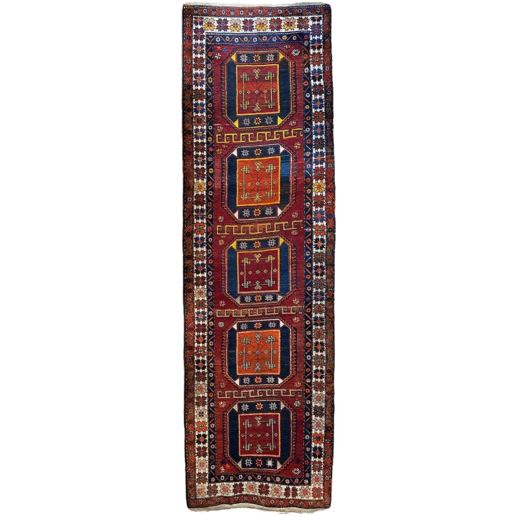 1940s Kurdish Kazak wool runner Caucasus, geometric pattern detail, hand-knotted 100% wool