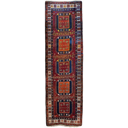 1940s Kurdish Kazak wool runner Caucasus, geometric pattern detail, hand-knotted 100% wool