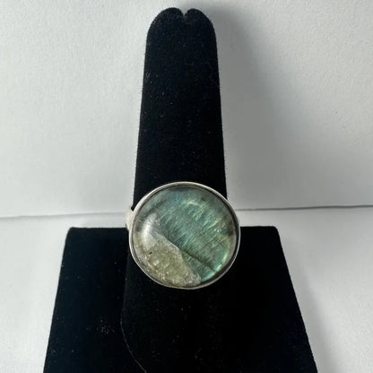 Stunning labradorite ring with iridescent blue green glow