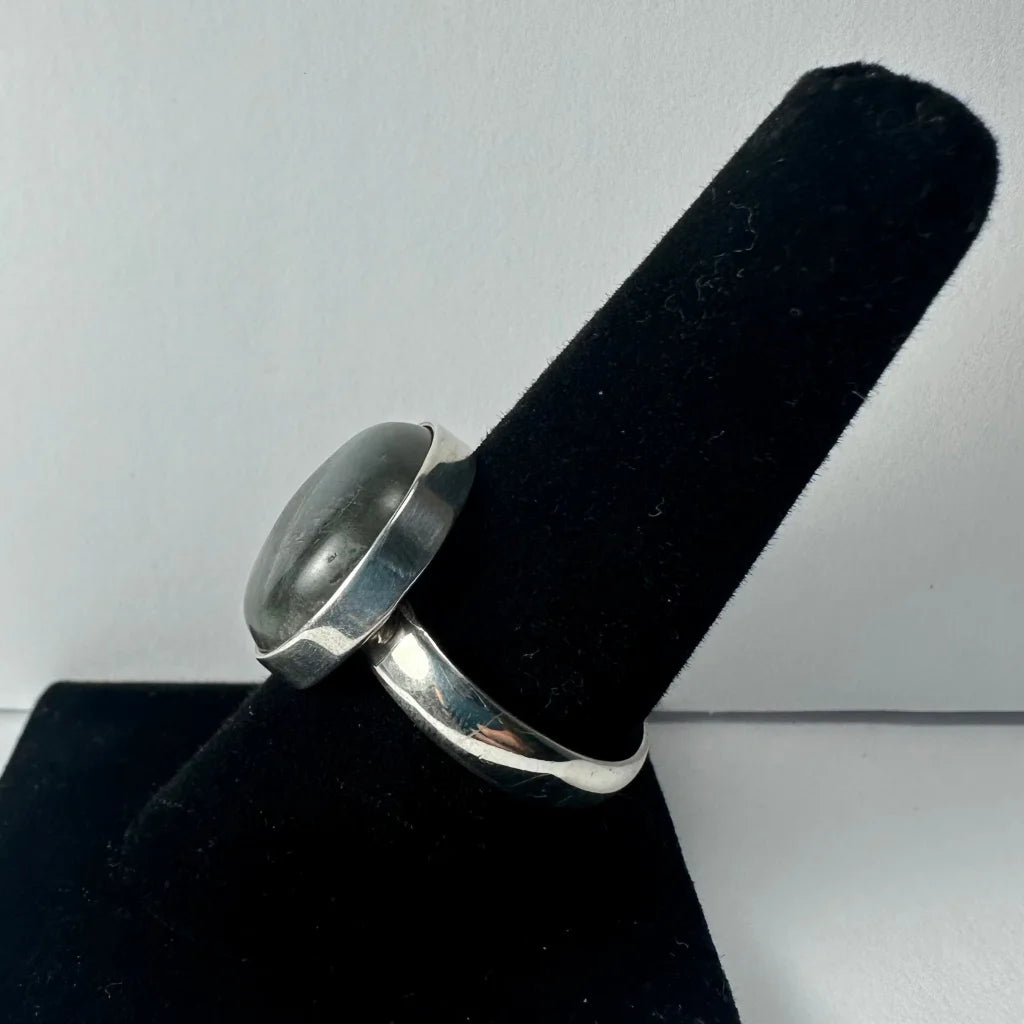 Stunning labradorite ring with iridescent blue green glow