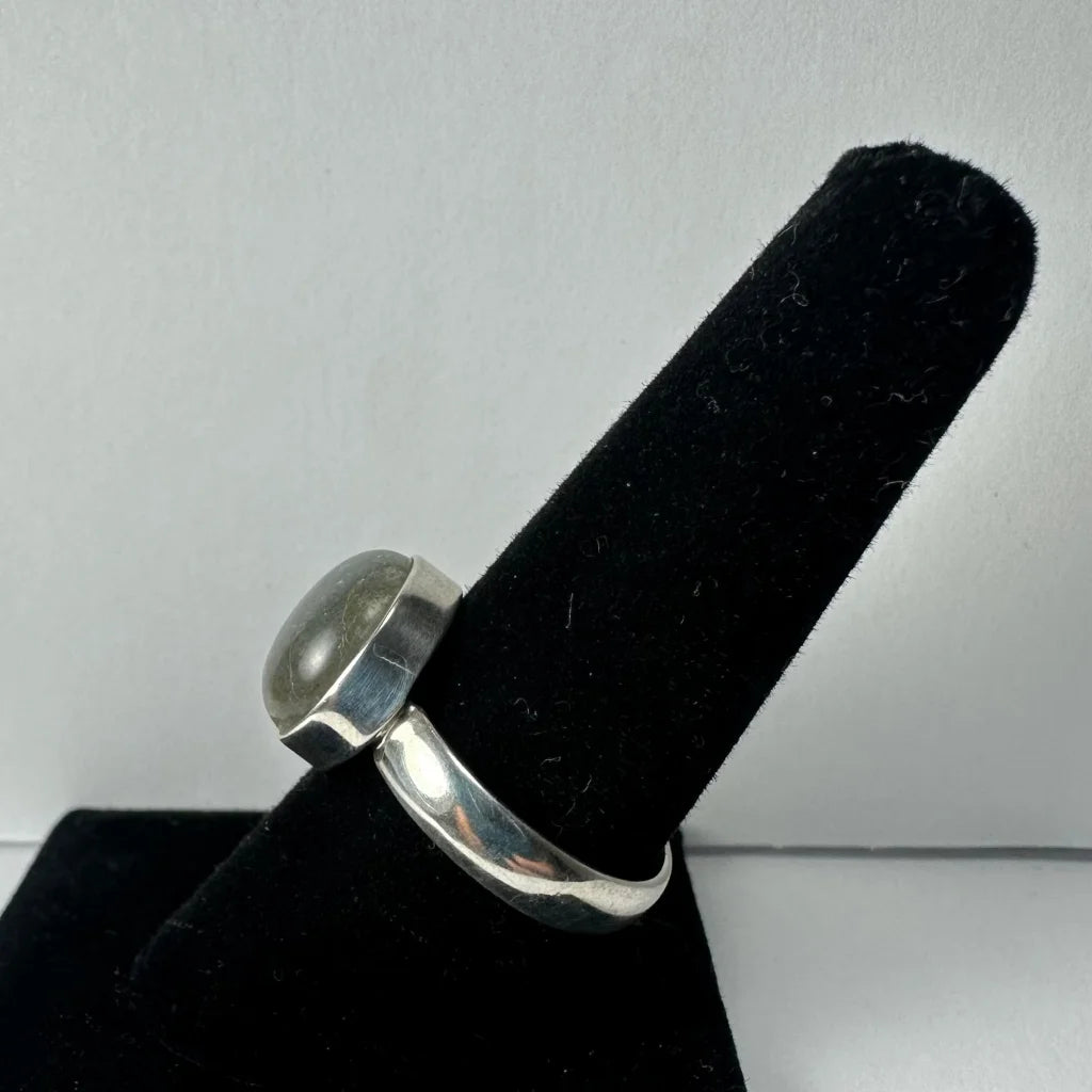 Stunning labradorite ring with iridescent green blue shimmer