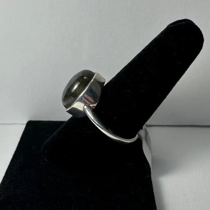 Stunning labradorite ring with mesmerizing blue flash in silver band