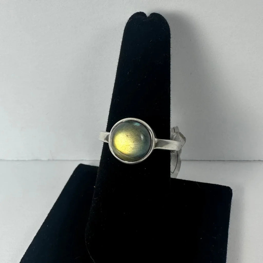 Stunning labradorite ring with iridescent green gold glow