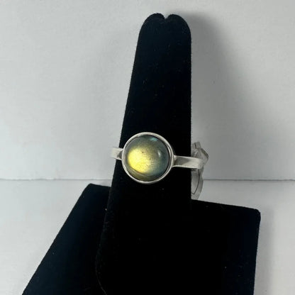 Stunning labradorite ring with iridescent green gold glow