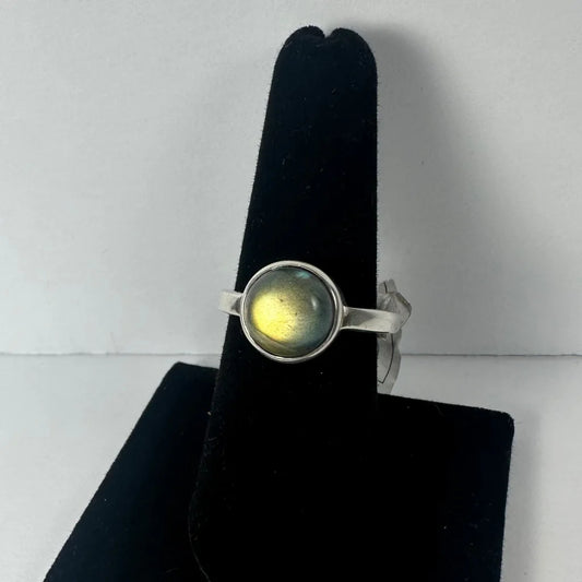 Stunning labradorite ring with iridescent green gold glow