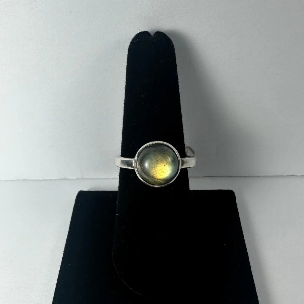 Stunning labradorite ring with iridescent stone in silver bezel