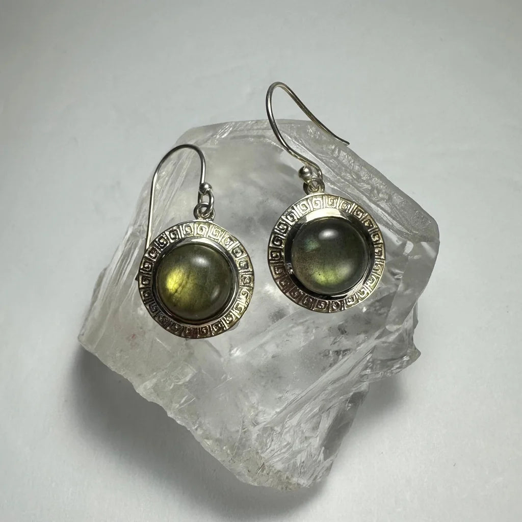 Stunning labradorite sterling silver geometric drop earrings