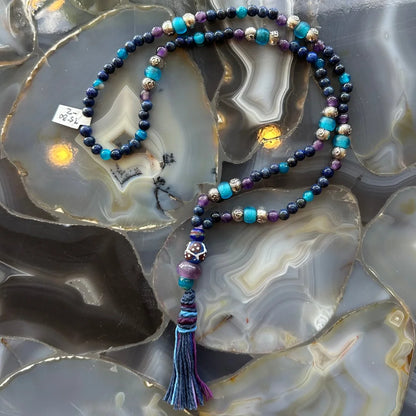 Stunning lapis lazuli mala with amethyst and turquoise beads