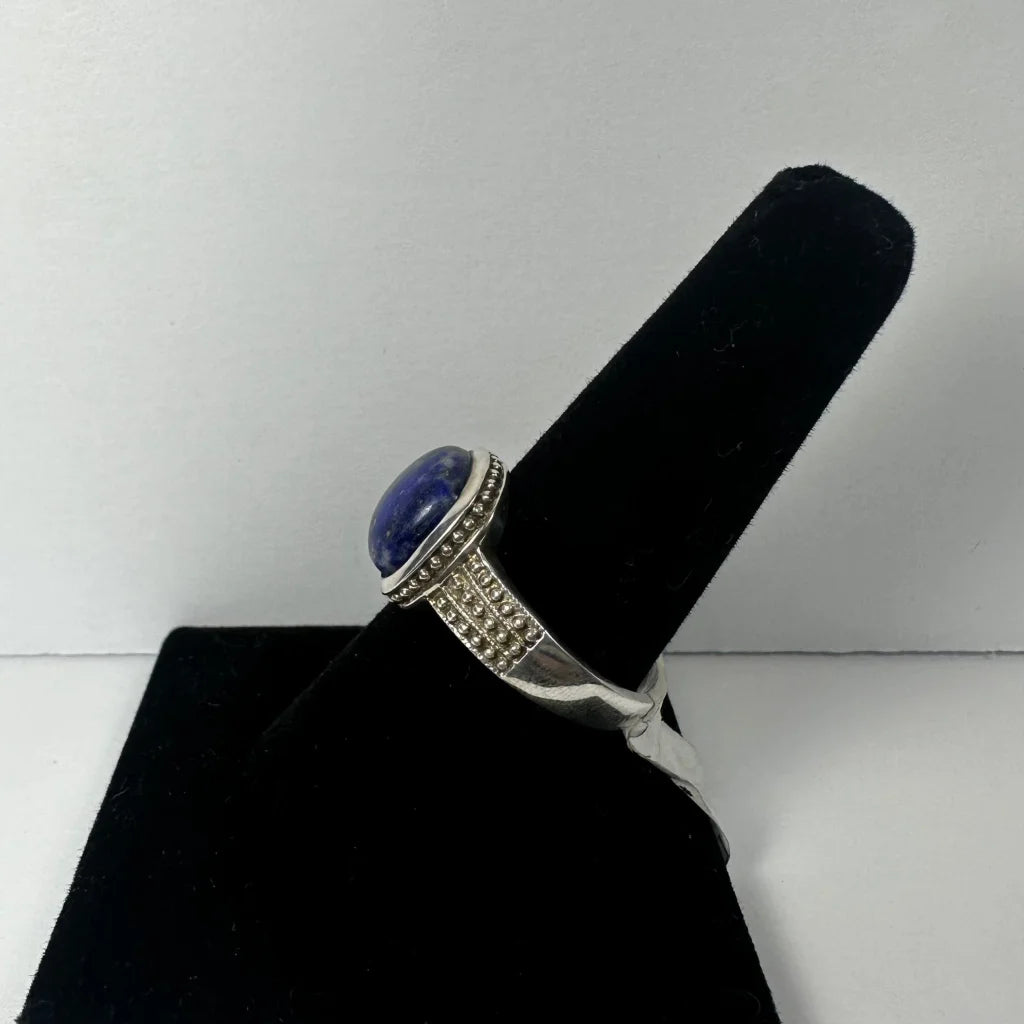 Stunning lapis lazuli ring in sterling silver with sparkling marcasite accents