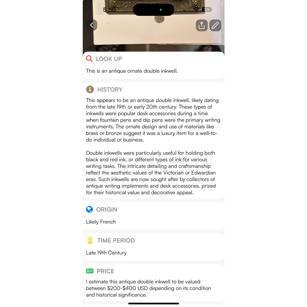 Antique ornate double inkwell from late 19th century as a stylish desk accessory