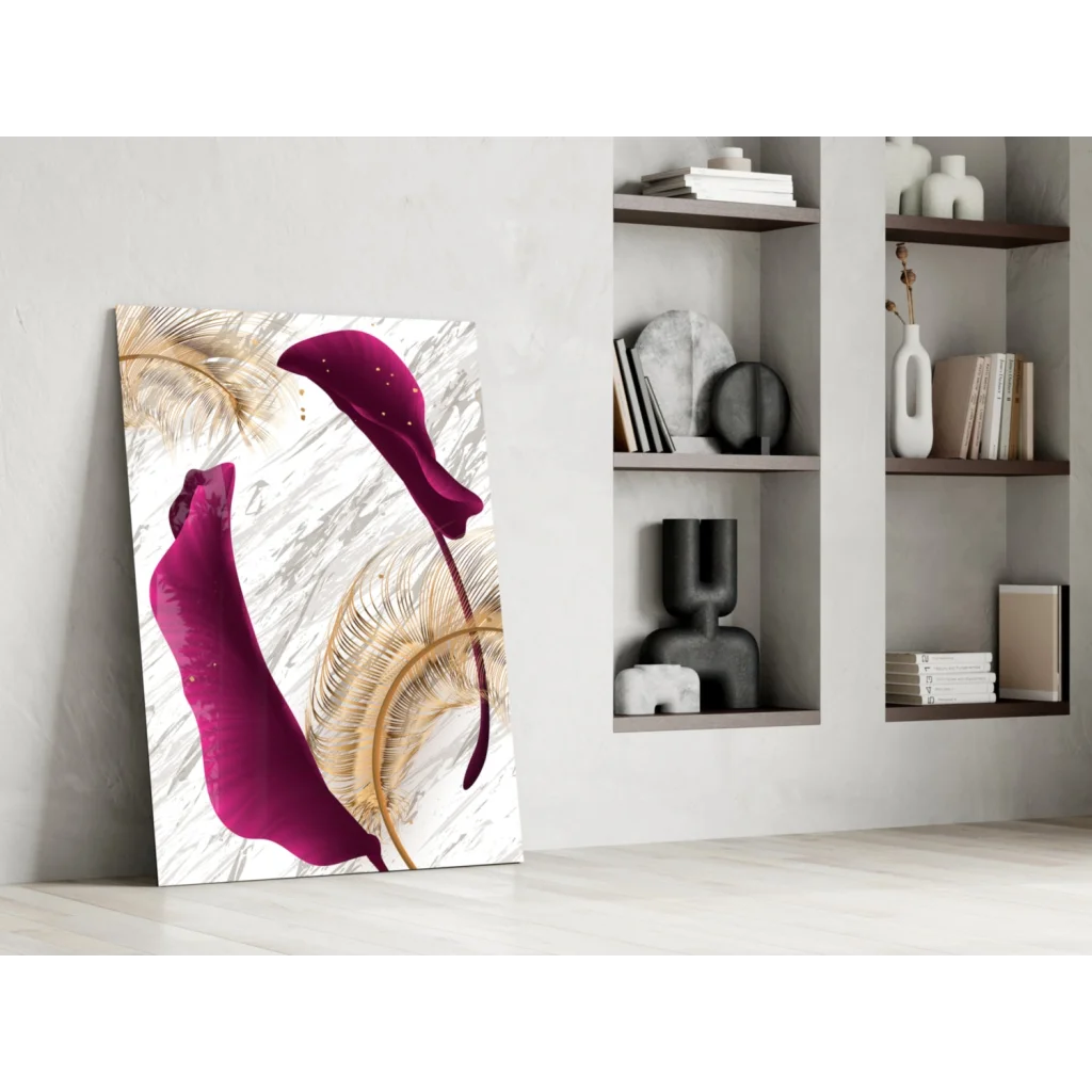 Stunning magenta calla lily canvas wall art with gold leaf accents