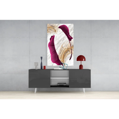 Modern gray sideboard with white legs under magenta calla lily wall art