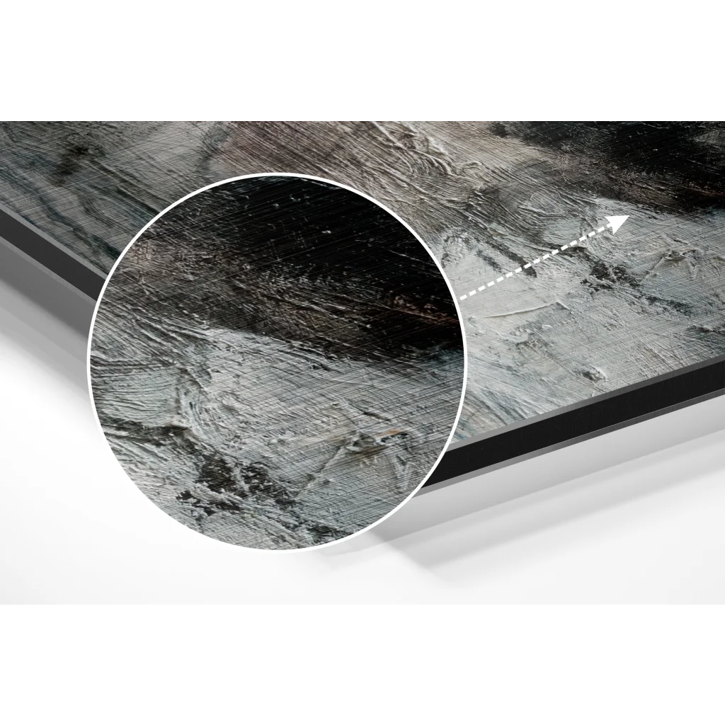 glass wall art Black marble print with white veins on brushed aluminium dibond panel