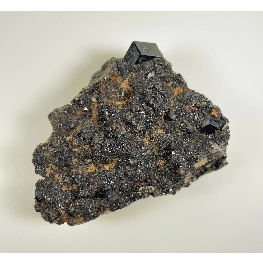 Stunning melanite garnet cluster from Mali Africa with black cubic crystals