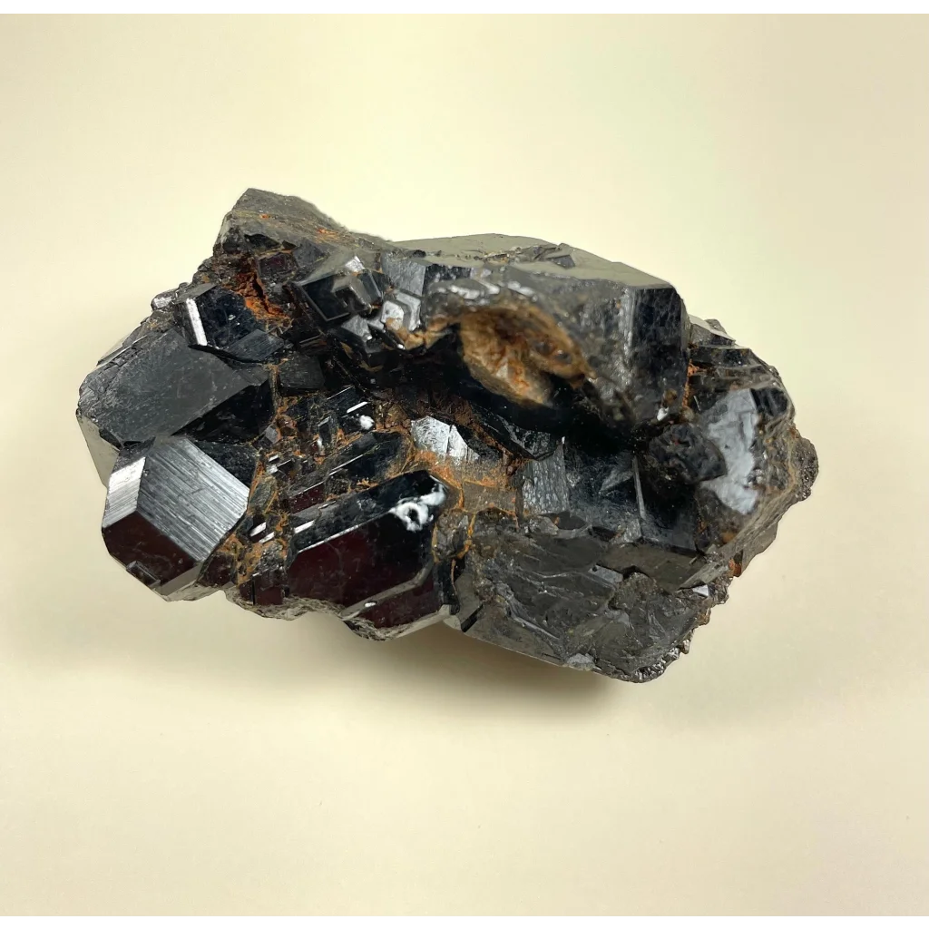 Stunning melanite garnet cluster from Mali Africa with glossy black crystals