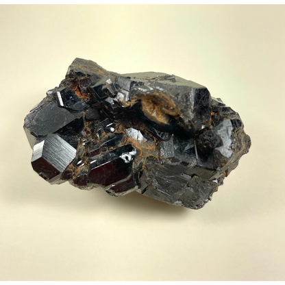 Stunning melanite garnet cluster from Mali Africa with glossy black crystals