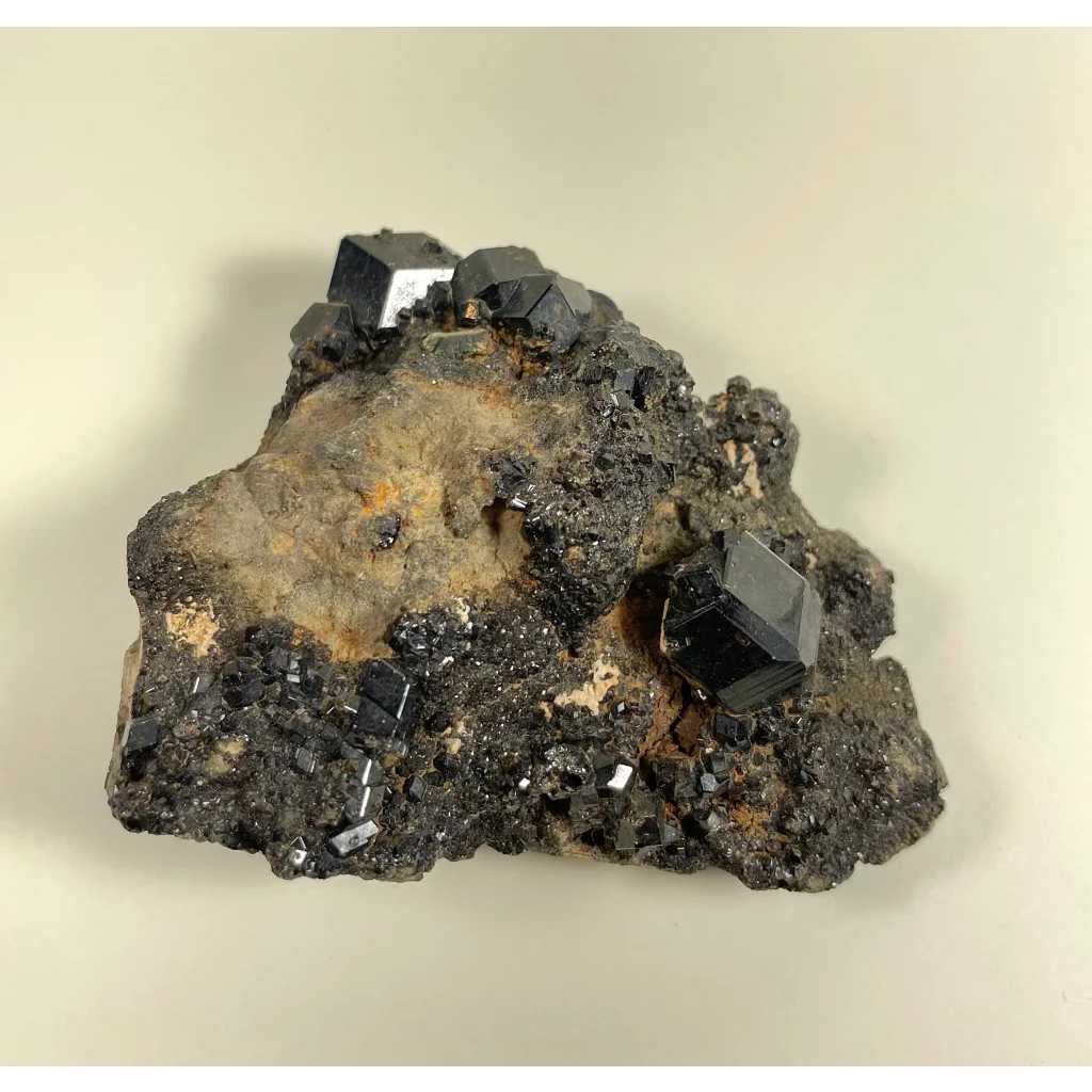 Stunning melanite garnet cluster from Mali Africa with black tourmaline