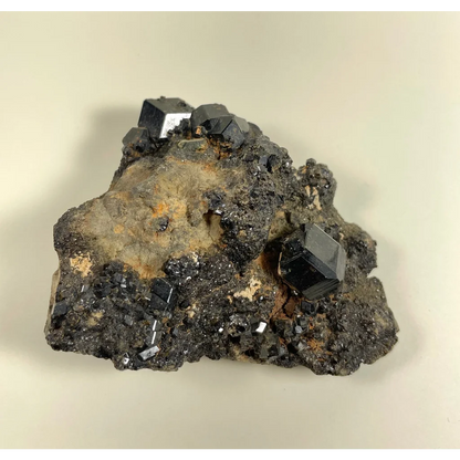 Stunning melanite garnet cluster from Mali Africa with black tourmaline