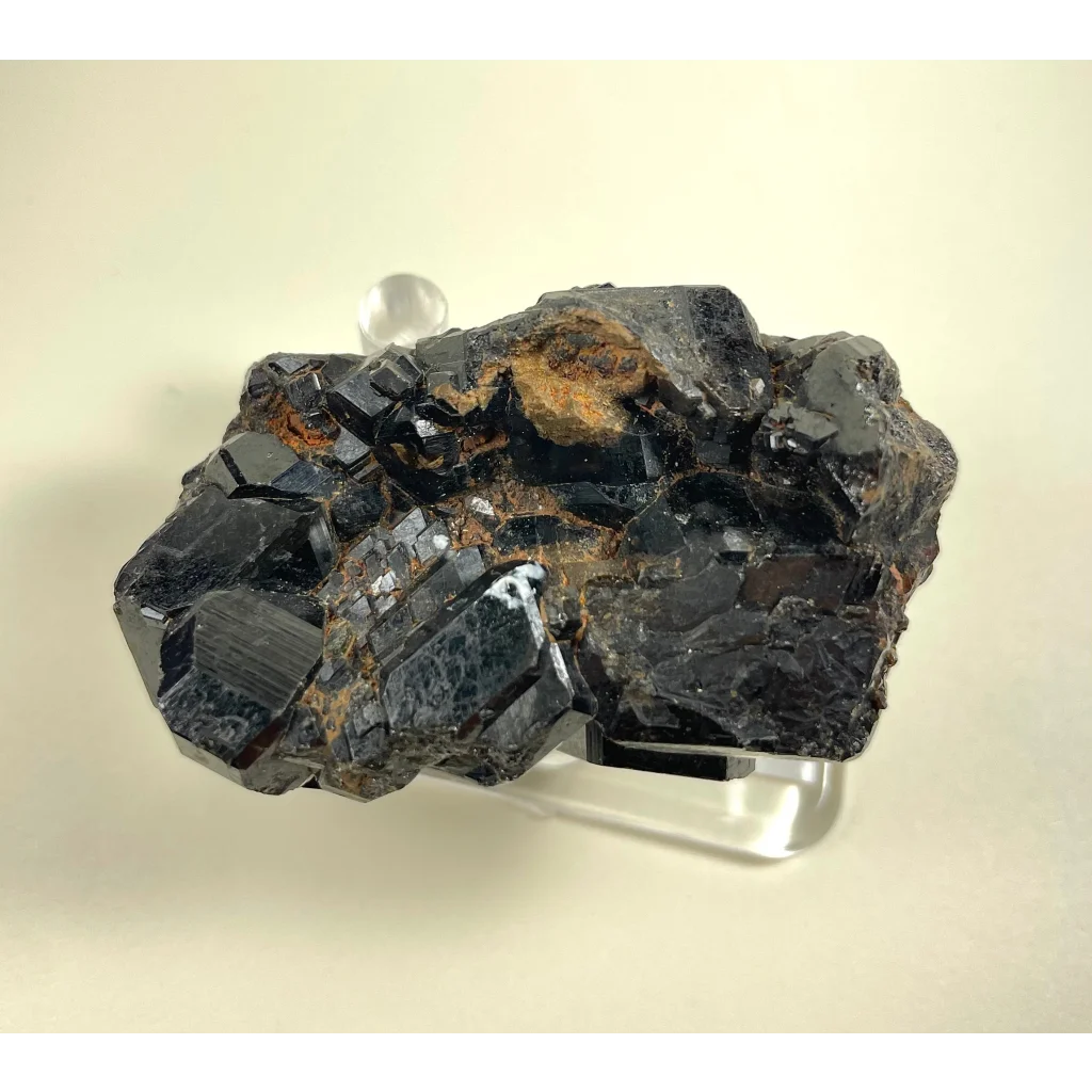 Stunning melanite garnet cluster from Mali, Africa, with glossy black crystals