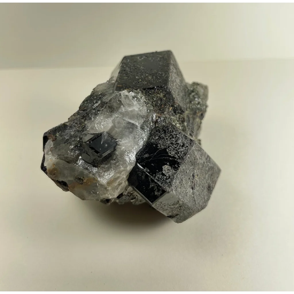 Stunning melanite garnet cluster with clear quartz from California