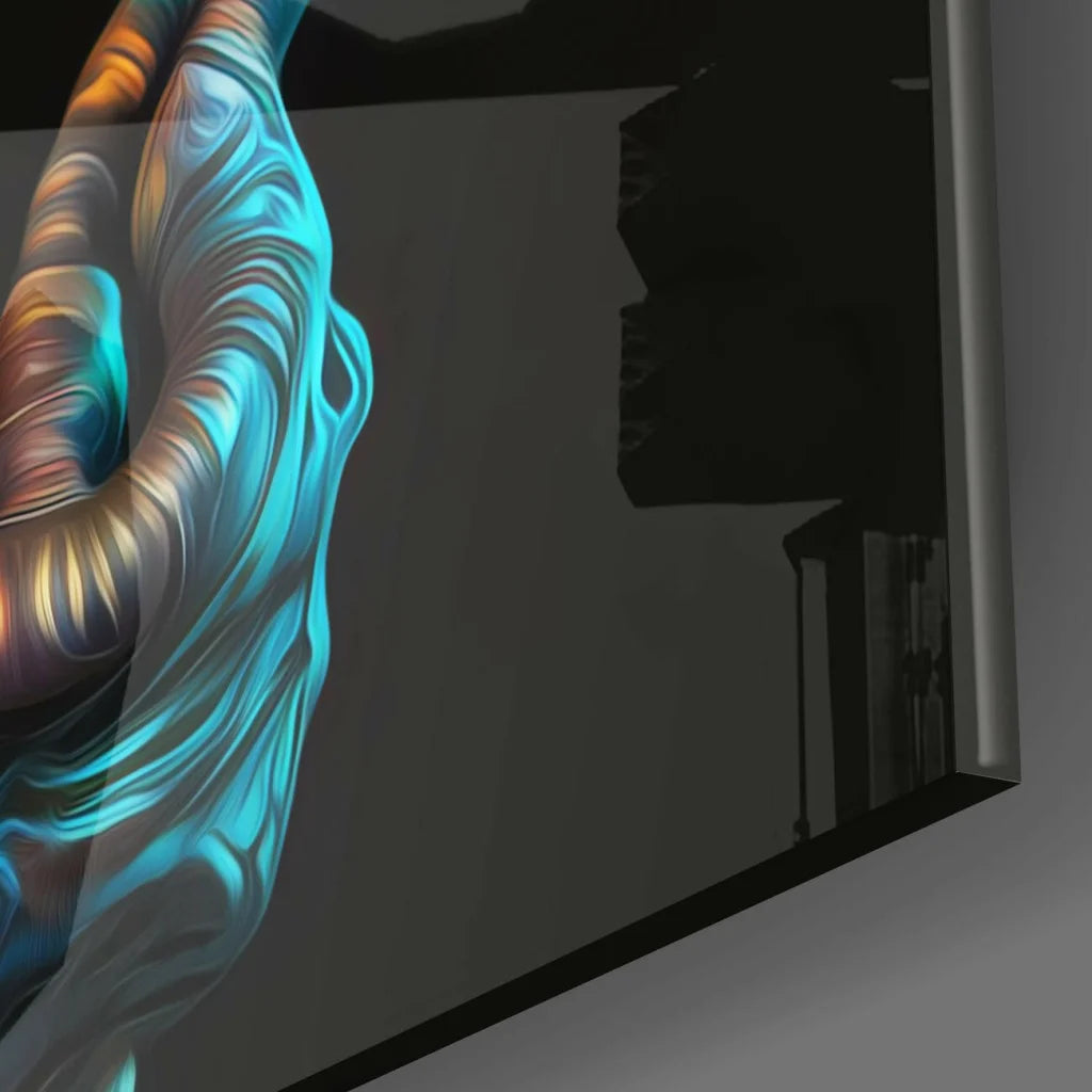 Stunning metallic dragon glass wall art with glowing eyes and swirling patterns