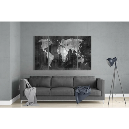 Stunning black and white metallic glass wall art world map