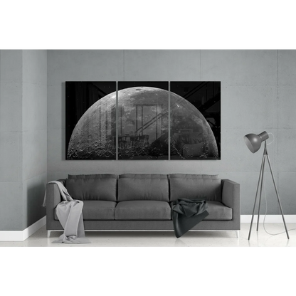 Black and white moon triptych wall art set with ladder design