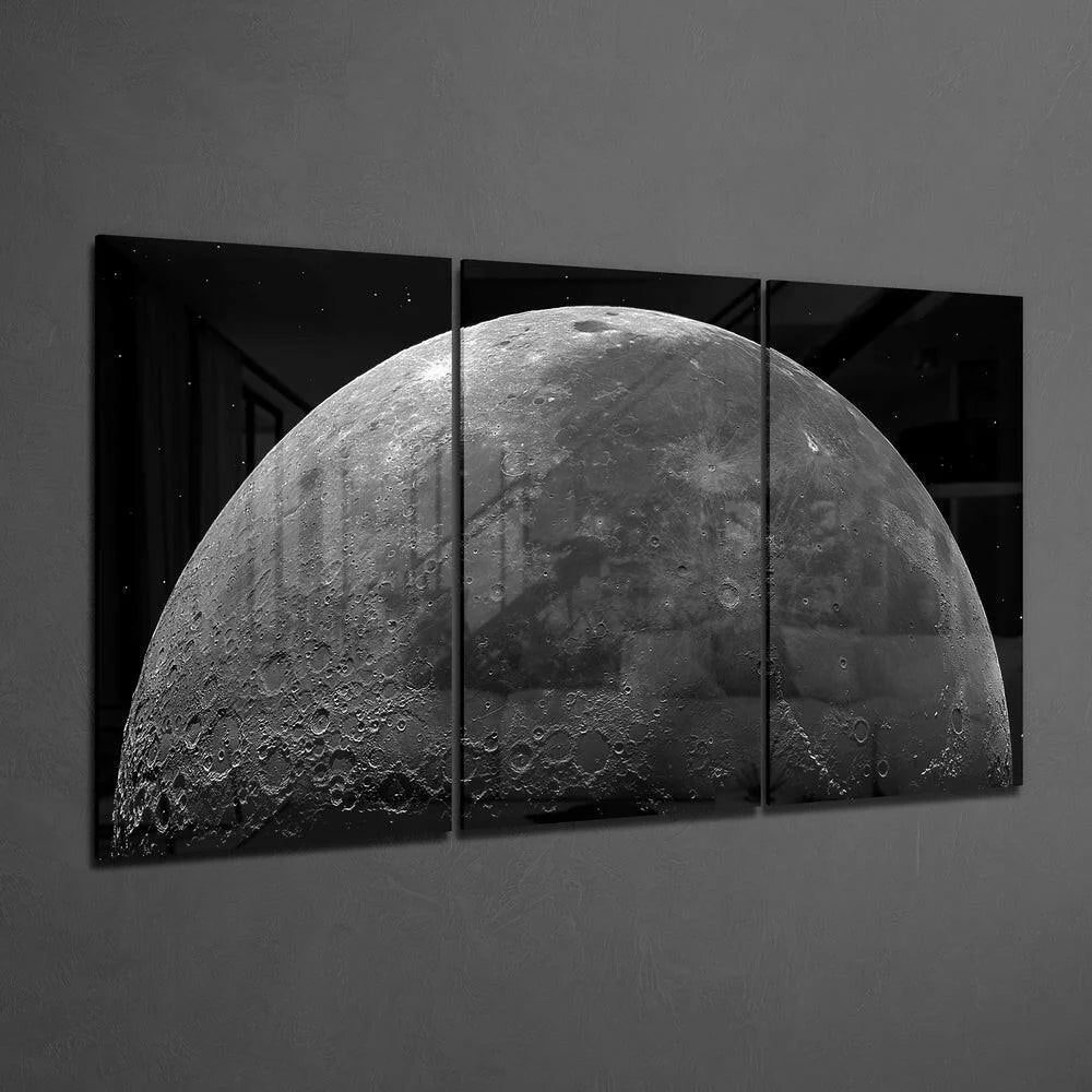 Stunning black and white moon triptych wall art canvas set