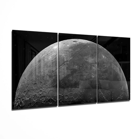 Stunning black and white moon triptych wall art canvas print set