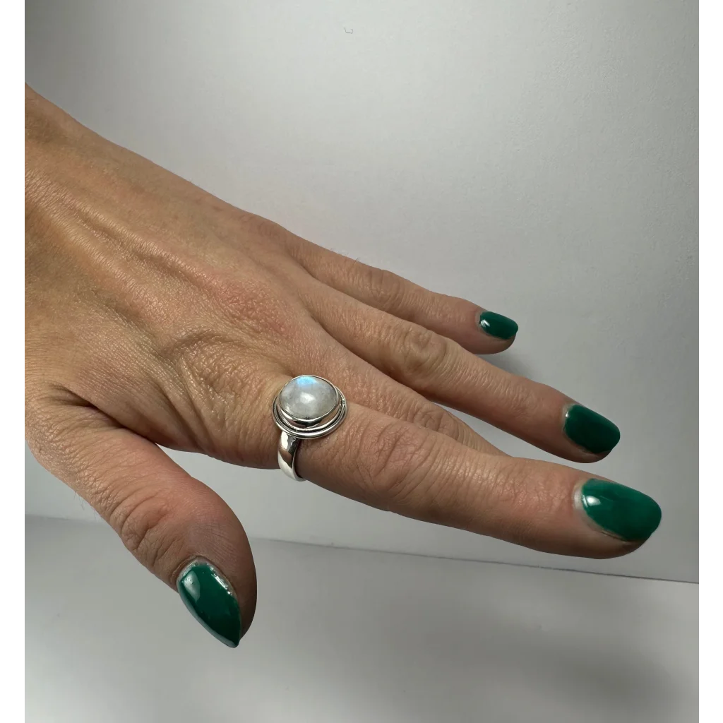 Stunning silver moonstone ring with blue shimmer glow