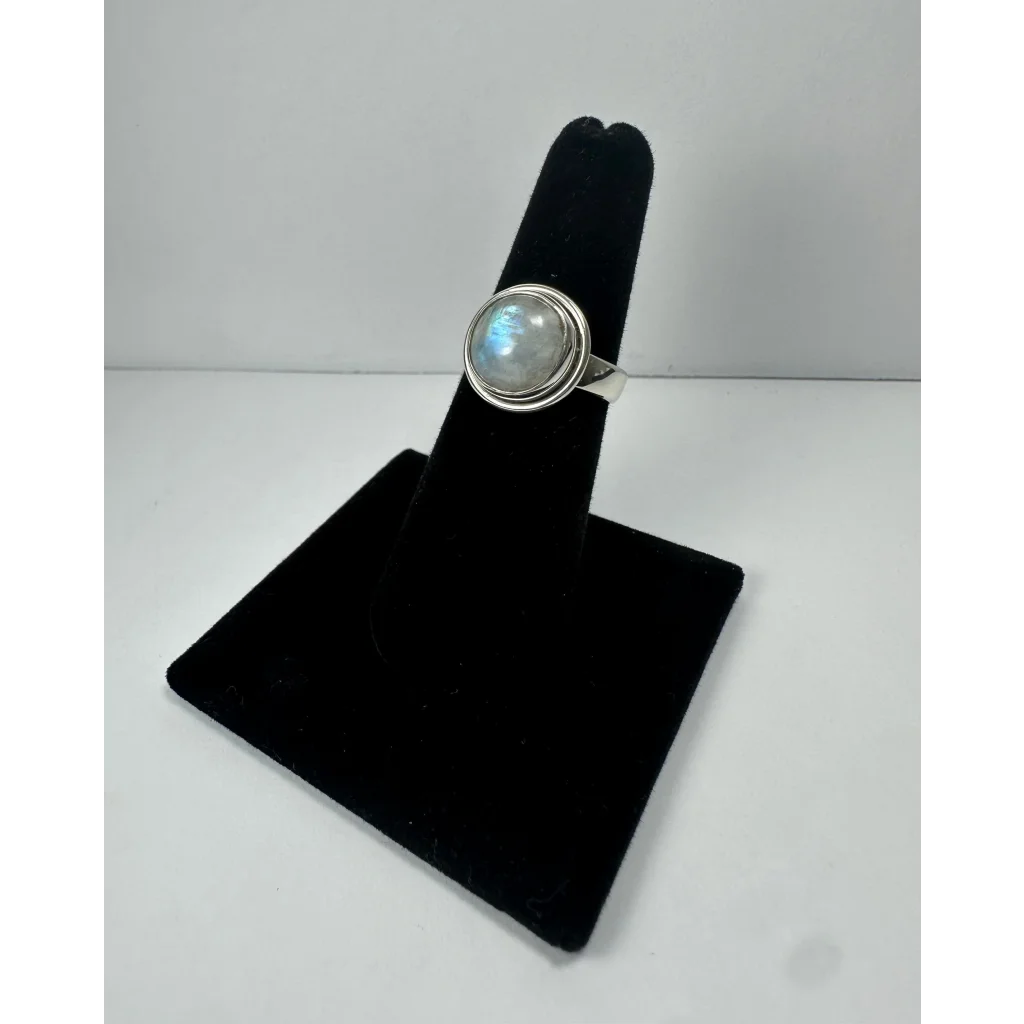 Stunning sterling silver moonstone ring with blue shimmer