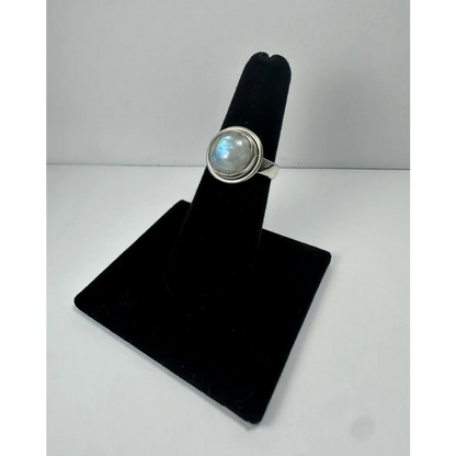 Stunning sterling silver moonstone ring with blue shimmer