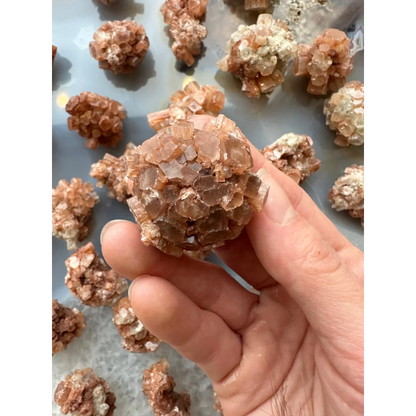 Stunning Moroccan aragonite cluster with peach quartz crystals