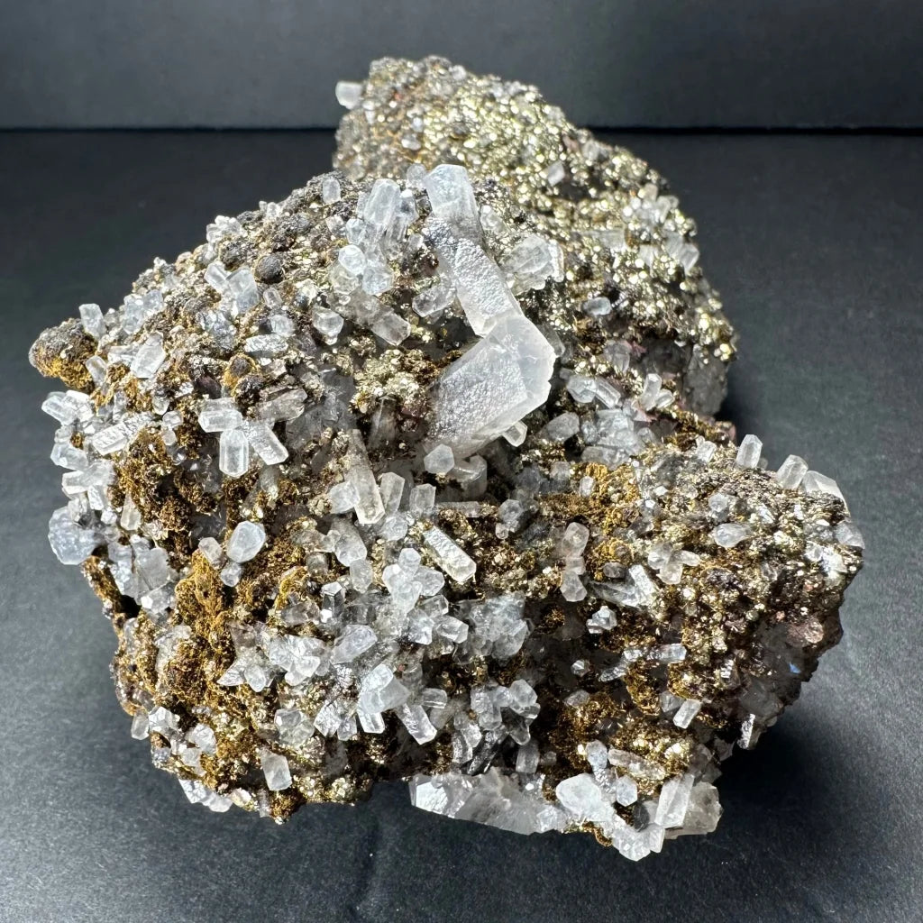 Stunning Moroccan marcasite and calcite crystal cluster with quartz sparkle