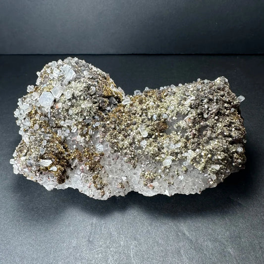Stunning Moroccan marcasite and calcite crystal cluster with quartz and pyrite