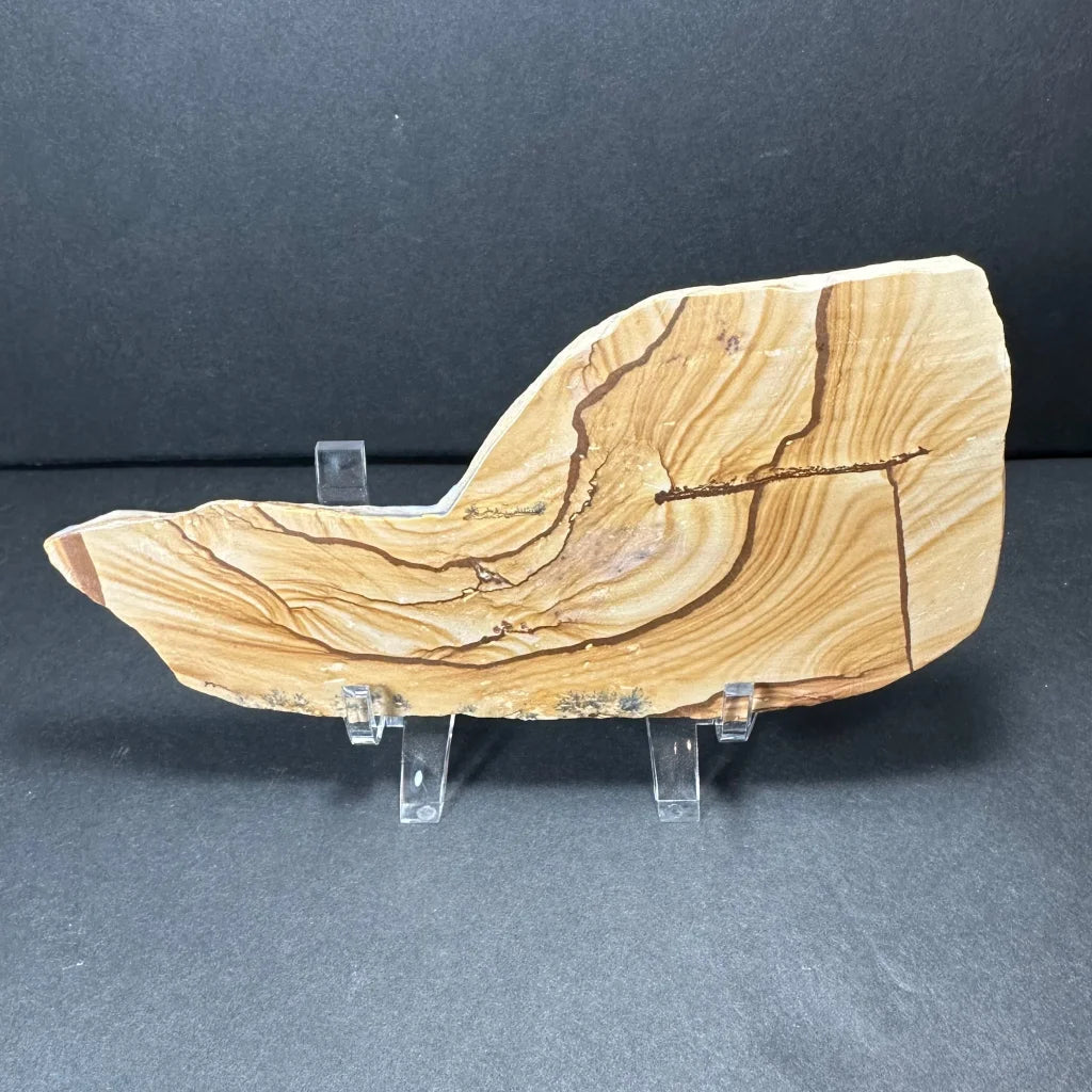 Stunning Moroccan picture jasper plate with golden-brown wood grain