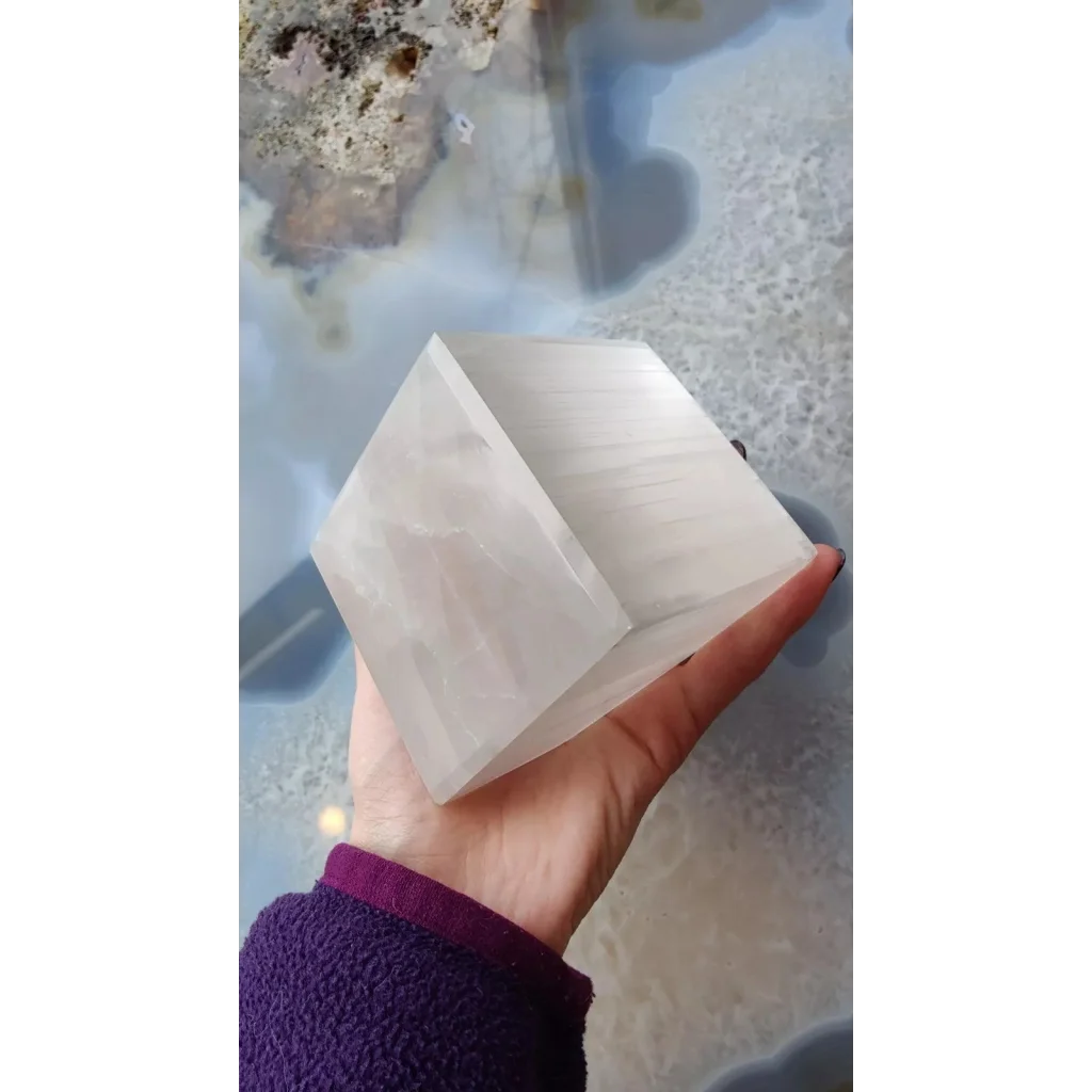 Stunning Moroccan selenite standing cube crystal decor