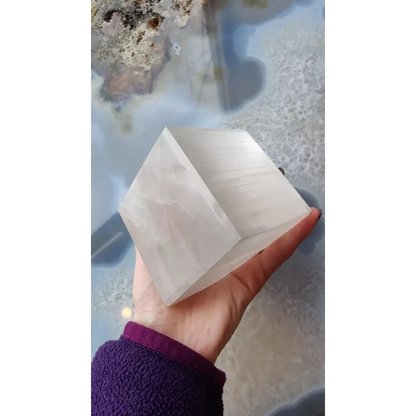 Stunning Moroccan selenite standing cube crystal decor