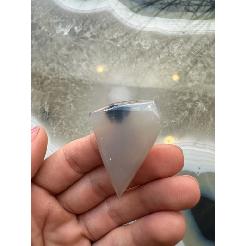 Stunning moss agate cabochon pendant with dreamy blue veining