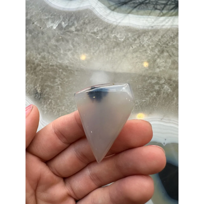 Stunning moss agate cabochon pendant with dreamy blue veining