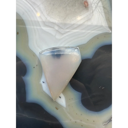 Stunning moss agate cabochon with dreamy blue veining