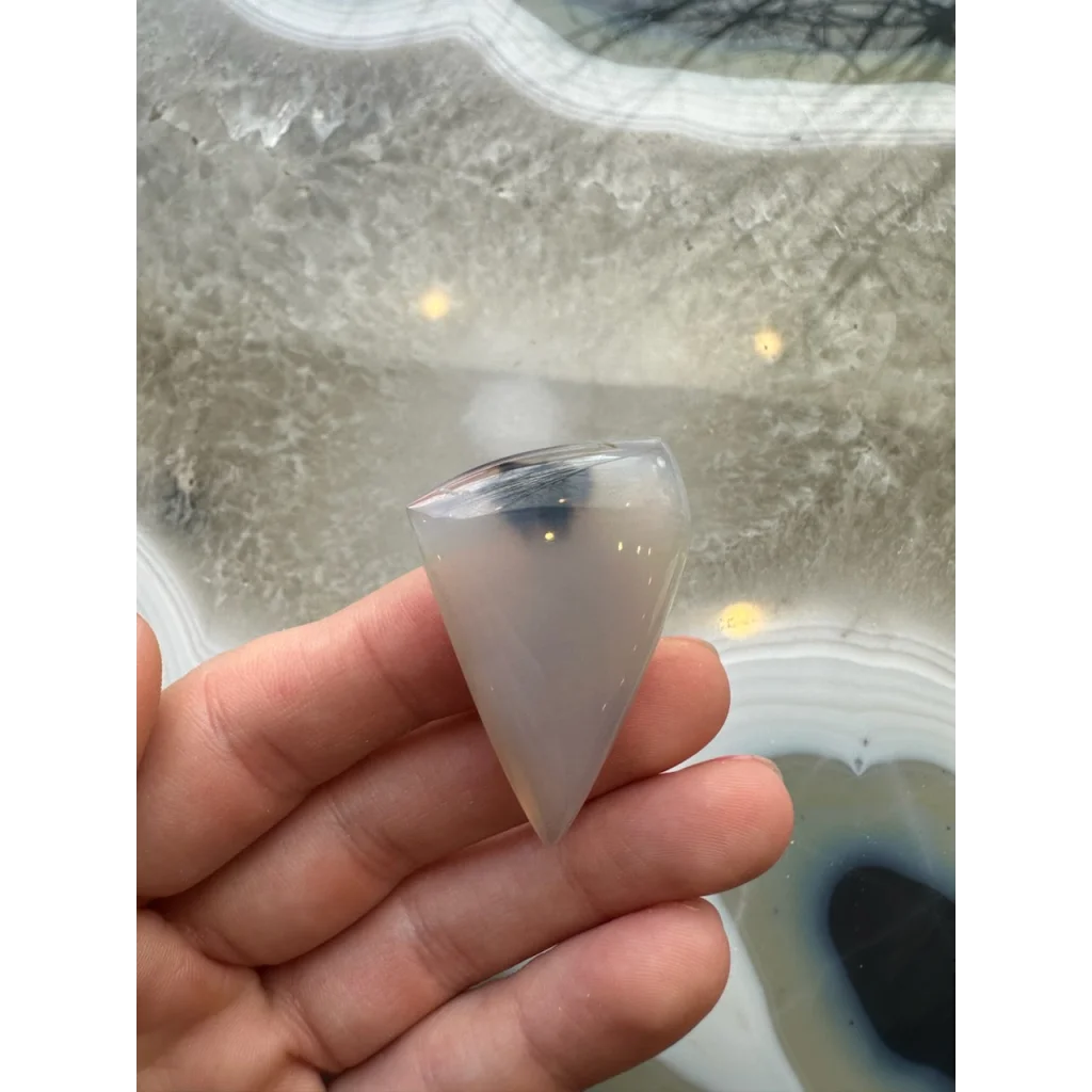Stunning moss agate cabochon pendant with dreamy blue veining