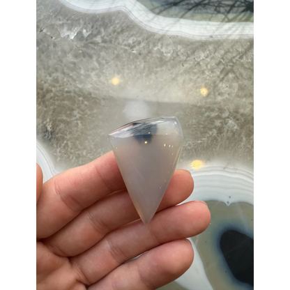 Stunning moss agate cabochon pendant with dreamy blue veining